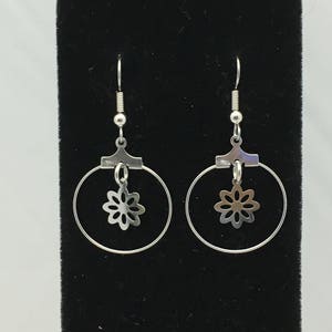 Tiny Flower Stainless Steel Floating Hoop & Dangle Earrings
