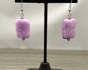 Light Purple Lavender Crazy Lace Agate Gemstone Dangle Earrings