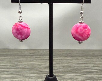 Pink Crazy Lace Agate Gemstone Dangle Earrings