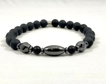 Black Onyx Matte & Hematite Magnetic Gemstone Stretch Bracelet Men Women