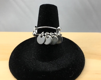 Dangle Disc Ring, Adjustable Bangle Style Stainless Steel Wire Stacking Ring