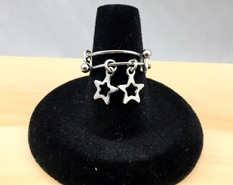 Dangle Stars Ring, Stainless Steel Wire Adjustable Bangle Style Stacking Ring