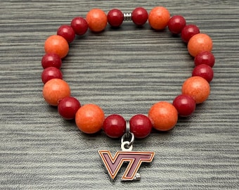 Virginia Tech Hokies Themed Stone Beaded Bracelet