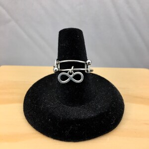 Dangle Infinity Symbol Ring, Adjustable Bangle Style Stainless Steel Wire Stacking Ring
