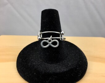 Dangle Infinity Symbol Ring, Adjustable Bangle Style Stainless Steel Wire Stacking Ring