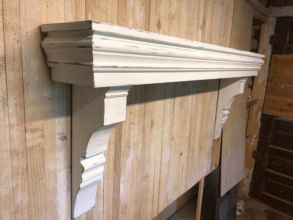 Fireplace Mantel With Corbels Mantel Shelf Distressed White Etsy