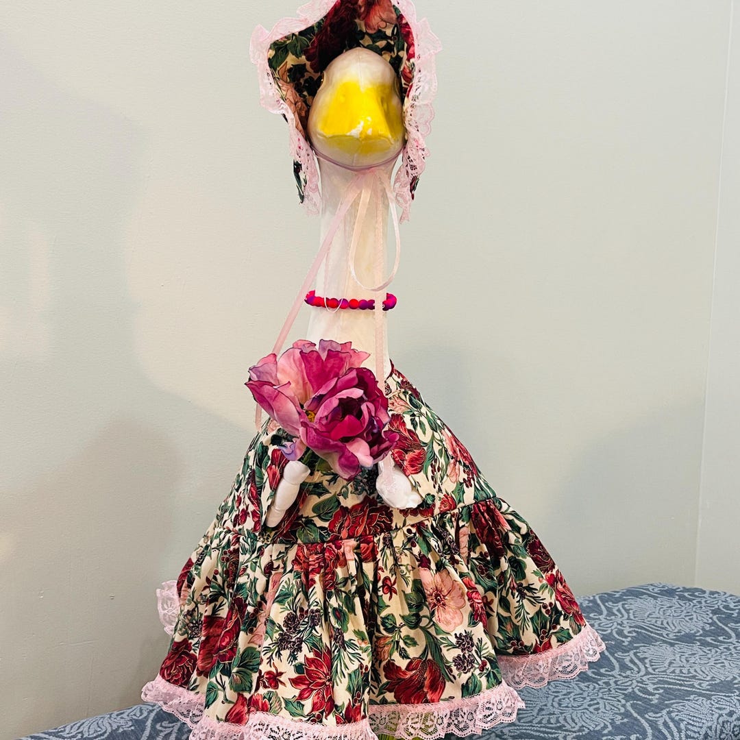 Spring Rose Goose Outfit: Bonnet, Dress, Bouquet, Beaded Necklace - Etsy