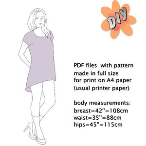 DIY blouse. Sewing PDF pattern, made in full size for print on A4 paper usual printer paper size. image 1