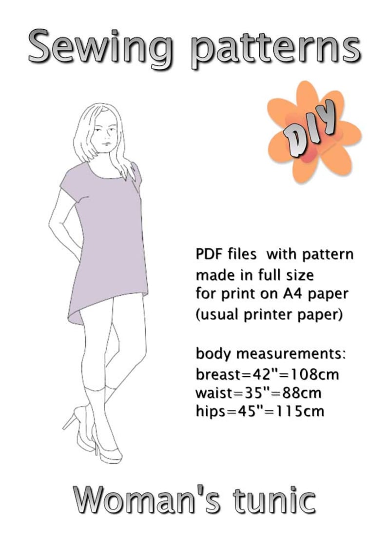 DIY blouse. Sewing PDF pattern, made in full size for print on A4 paper usual printer paper size. image 1