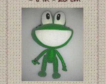 Frog cute pose-able plush (8 inches = 20.3 cm), pattern for sewing, made in full size for print on usual printer paper.
