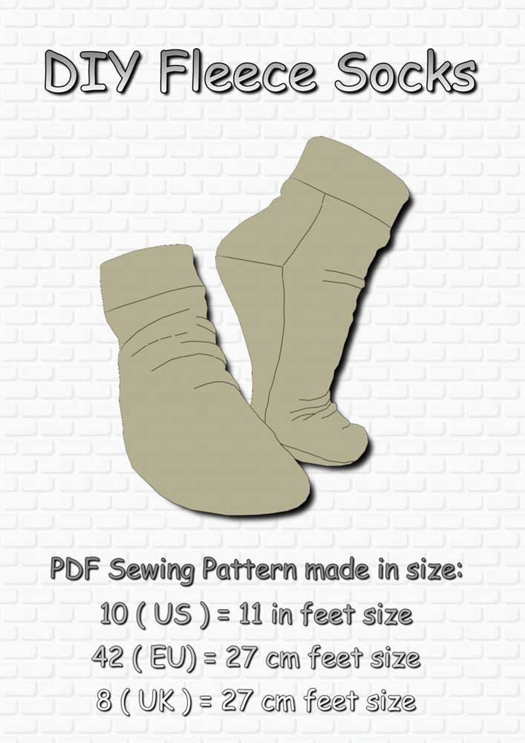 DIY 11 Inches Fleece Socks, PDF Pattern for Sewing Fleece Socks, Made