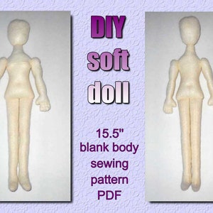 DIY, Soft, fabric doll body pattern + 28 photo tutorial in PDF format, 15.5 in body.