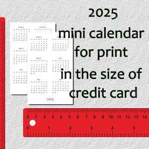 2025 Minikalender zum Ausdrucken in der Größe einer Visitenkarte. Candara Schriftart.