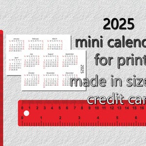 2025 Minikalender zum Ausdrucken in Kreditkartengröße. Gadugi-Schrift.