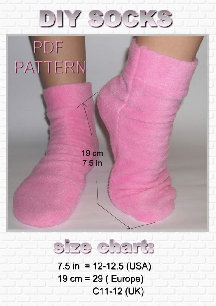 DIY socks PDF pattern for sewing fleece socks in size 19 cm | Etsy