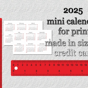 2025 Minikalender zum Ausdrucken in Kreditkartengröße. Georgia-Schrift.