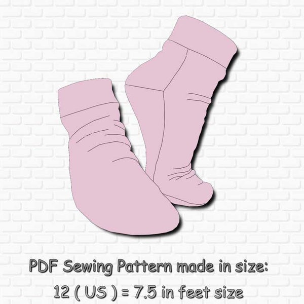 DIY 7.5 inches fleece socks, PDF pattern for sewing fleece socks, made in full size for print on A4 paper ( usual printer paper size).