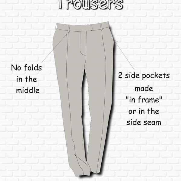 DIY, XXS men's classic trousers, full size sewing pattern.