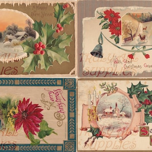 Vintage Christmas Postcards Digital Download (PNG)