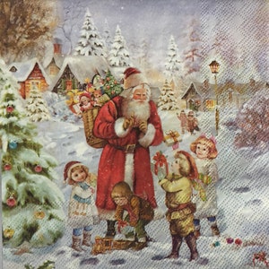 Serviettes en papier pour découpage - Noël - Père Noël - lot de 4 - éphémères pour le scrapbooking, la fabrication de cartes, le collage, le découpage, les créations artistiques et artistiques modifiées