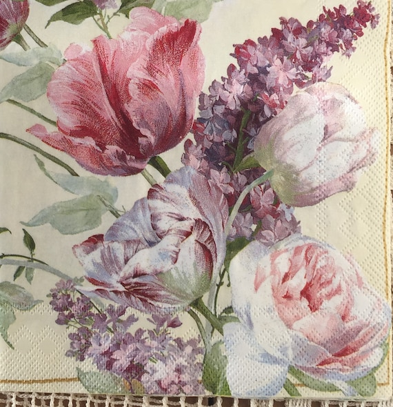 Floral Decoupage Paper Napkins - 3-Ply Cocktail Napkins, Set of 4