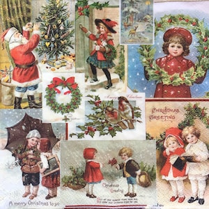 Tovaglioli di carta per decoupage - Natale - Babbo Natale - set da 4 - Articoli effimeri per scrapbooking, creazione di biglietti, collage, decoupage, arte e artigianato alterati