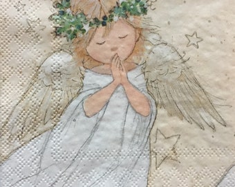 Servilletas de cóctel con diseño de ángel para decoupage: Juego de 4 efímeras