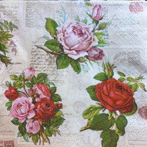 Servilletas de papel con motivos florales - Juego de 4 - Decoupage, efímeras, tamaño almuerzo