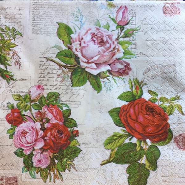 Paper Napkins - set of 4 lunch size - Ephemera , Card making, Collage, Decoupage, Altered Art and Crafts