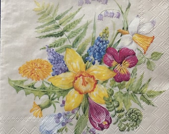 Floral Paper Napkins for Decoupage: German 3-Ply Cocktail Napkins (Set of 4)