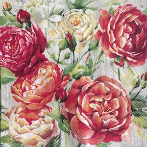Floral Paper Napkins: Ephemera for hobby Decoupage, Junk Journal - lunch size (Set of 4)