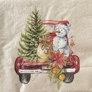 Christmas Truck paper Napkins - Holiday Craft Ephemera (Set of 4) lunch size