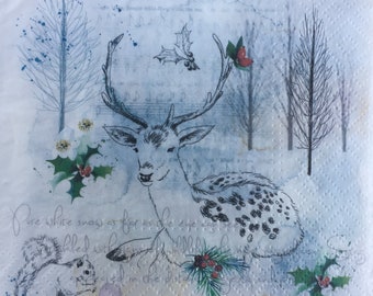 Servilletas de papel - Efímera para Decoupage, fabricación de tarjetas, collage y artesanías - juego de 4