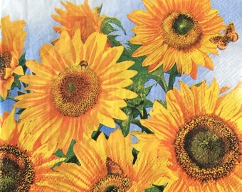 Servilletas de papel con diseño de girasoles para decoupage: tamaño cóctel, efímeras para manualidades