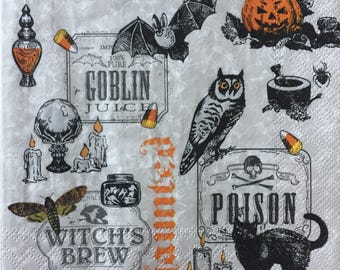 Halloween Paper Napkins: Decoupage,Junk Journal, Ephemera (Set of 4) - lunch size