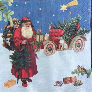 Nikolaus Servietten mit Serviettentechnik aus Decoupagetechnik - 4er Set - Lunchgröße