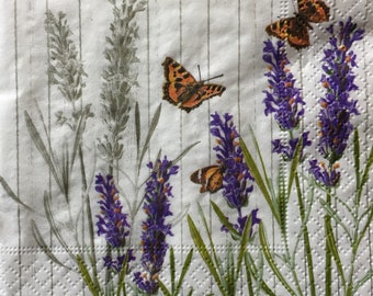 Lavender Butterfly Decoupage paper Napkins - Set of 4, lunch size