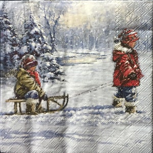 Guardanapos de papel - inverno - conjunto de 4 - coisas efêmeras para lixo eletrônico, confecção de cartões, colagem, decupagem, arte alterada e artesanato