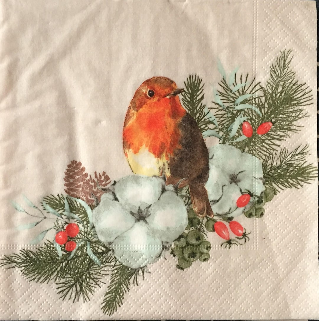 Robin Paper Napkins - Set of 4 - Winter Bird Ephemera -lunch Size - Etsy