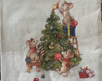 Christmas Mouse Paper Napkins: Holiday Decoupage, Scrapbooking (Set of 4)