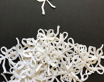 75 Delicate Ribbon Bows in White Metallic Pearl Cardstock for Scrapbooks, Cards and Other Paper Crafts