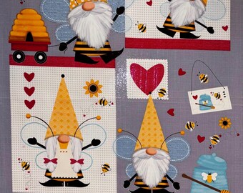 Honey Bee Gnomes Panel | Quilting Panel | Sewing Panel | 100 % Cotton | Wallhanging Panel | Honey Bee Gnome Quilt | #83
