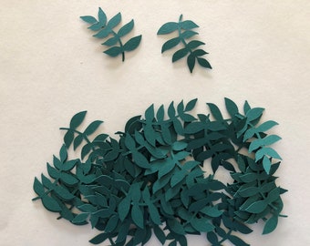 40 troquelados de helechos y hojas en cartulina verde bosque para scrapbooking, tarjetas, otras manualidades con papel, decoraciones y confeti.