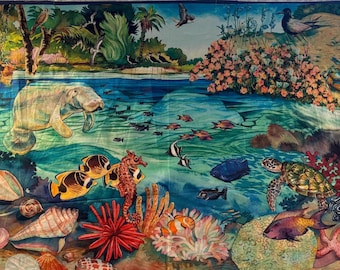 Under and Above the Sea Quilting Panel | Quilting Panel | Cotton Quilting Panel | Wallhanging Quilting Panel | Sewing Quilting Panel #62