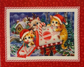 Kitten Christmas Quilting Panel | Quilting Panel | Cotton Quilting Panel | Wallhanging Quilting Panel | Sewing Quilting Panel |Sewing #42