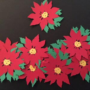 10 Poinsettia Diecuts in Red, Green and Yellow Cardstock for Christmas Scrapbooks, Cards, Decorations