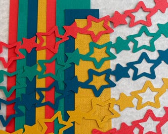 Star Border Set, 16 Pieces, 4 Colours, for Scrapbook Pages, Cardmaking and Other Paper Crafts