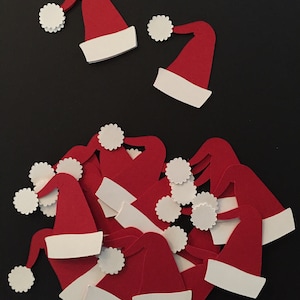 20 Santa Hat Diecuts, in Red and White, Christmas Scrapbooks, Cards, Decorations