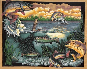 Fish In and Out of the Water Quilting Panel | Quilting Panel | Cotton Quilting Panel | Wallhanging Quilting Panel | Sewing Quilting #76