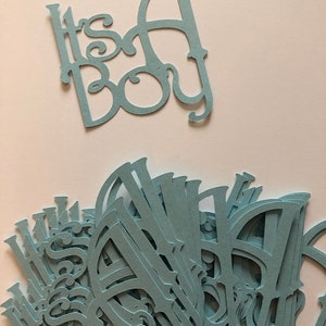 20 troqueles "It's a Boy" en cartulina azul, adornos para anuncios de nacimiento de bebé, invitaciones para baby shower y otras manualidades de papel.